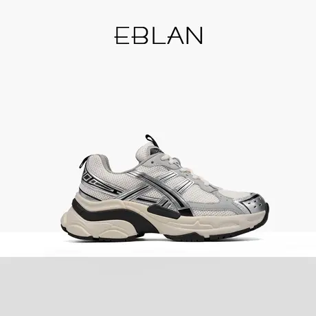 EBLAN/伊伴撞色拼接女鞋2024春季新款厚底老爹鞋增高轻便跑步鞋女图片