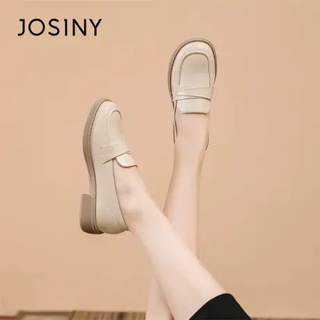 Josiny/卓诗尼英伦风小皮鞋女2024新款春季一脚蹬女士乐福豆豆鞋商品大图