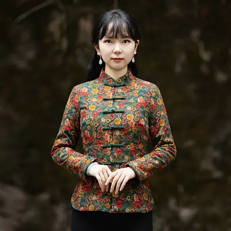 筠雅改良唐装女棉袄冬季加厚保暖棉衣棉服复古时尚中式女装外套商品大图