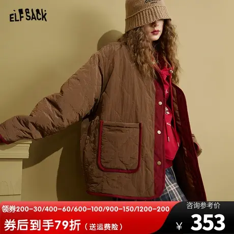妖精的口袋咖色复古棉服女2022冬季新款宽松加厚外套棉衣棉袄小众图片