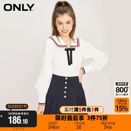 【买5免1】ONLY新款时尚百搭泡泡袖海军风长袖雪纺衫女|123151001商品大图