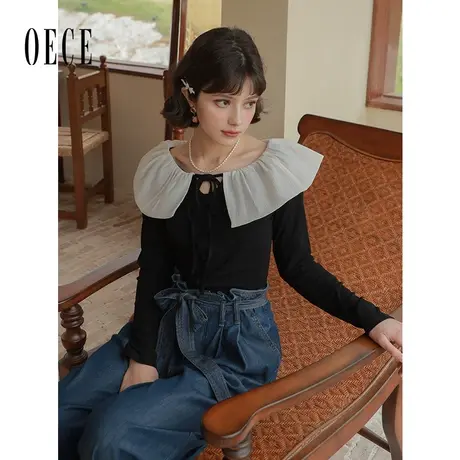 Oece高级感超好看上衣女2023春季新款气质显瘦修身针织衫商品大图