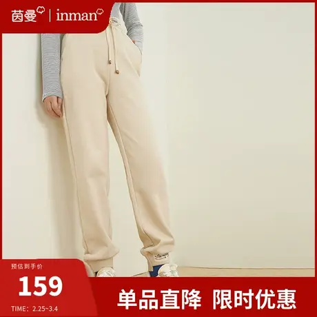 茵曼纯棉运动裤女2024年春季新款松紧腰抽绳宽松束脚休闲卫裤长裤图片