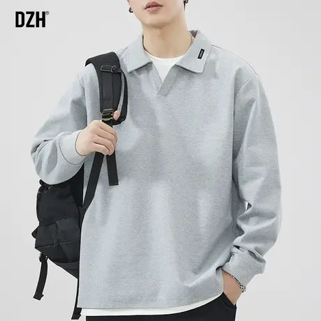 男士长袖翻领polo衫男痞帅高级感2023年新款灰色卫衣男款秋季上衣商品大图