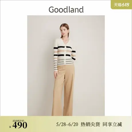 Goodland美地春季法式优雅上衣Bridget Riley条纹针织衫图片