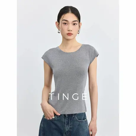 TINGE贴己正肩小飞袖抽褶收腰针织短袖西装内搭打底女夏吊带背心商品大图