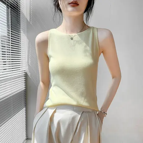 歌倍尚羊毛吊带背心女2025春夏修身显瘦衬衫内搭纯色针织无袖上衣商品大图