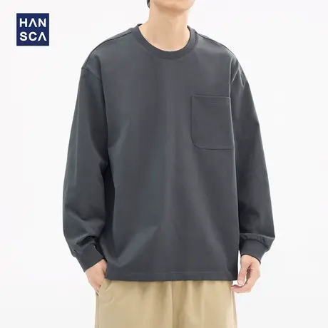 清仓特卖hansca 305g重磅长袖t恤男秋季休闲体恤美式高街纯棉卫衣商品大图