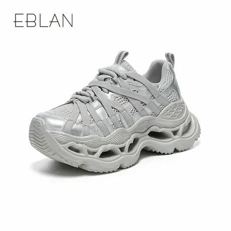 EBLAN/伊伴银色老爹鞋2025春季新款厚底复古运动鞋百搭休闲鞋女鞋商品大图