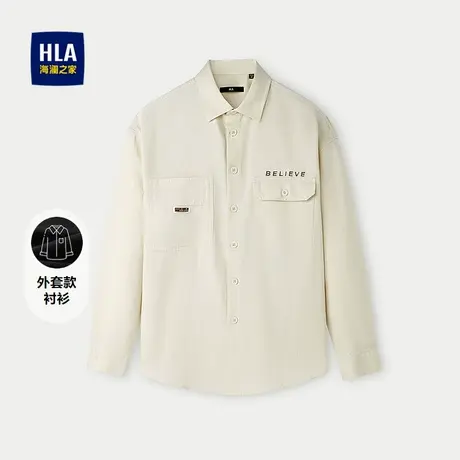 HLA/海澜之家外套款长袖休闲衬衫25春夏新款宽松方领织唛衬衣男士图片