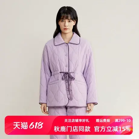 秋鹿冬款三层加厚保暖夹棉睡衣女秋冬季棉衣纯棉保暖家居服两件套商品大图