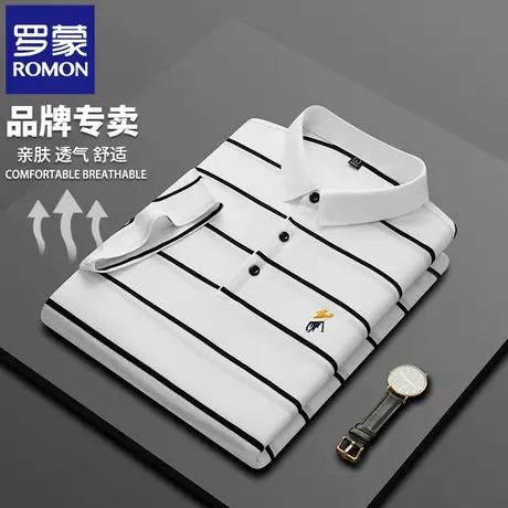 罗蒙高端条纹刺绣POLO衫短袖T恤男夏季薄款休闲翻领半袖保罗衫N2Z图片
