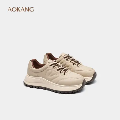 奥康 女鞋2025秋季阿甘鞋圆头轻盈软底厚底德训鞋系带休闲运动鞋图片