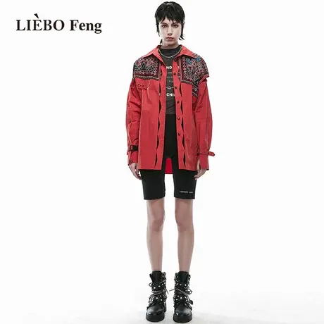 裂帛LIEBOFeng原创设计2023年复古民族风刺绣镂空石榴红长袖外套图片
