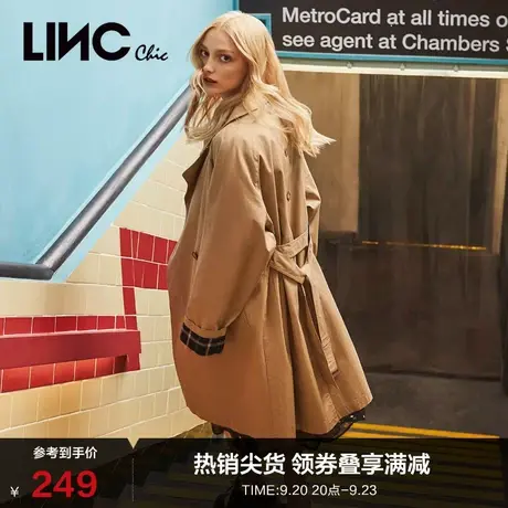 LINCCHIC金羽杰风衣英伦风翻领直筒中长款风衣外套女春秋910110图片