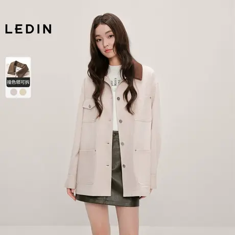 乐町撞色可拆卸翻领夹克秋季新款美式复古巴恩风工装口袋宽松外套商品大图
