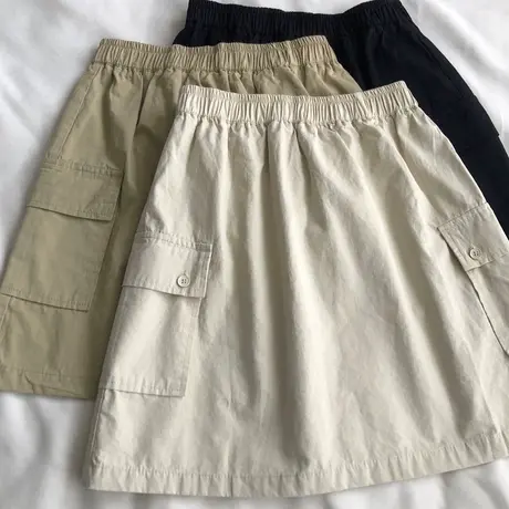 复古chic工装风a字腰半身裙女夏装百搭宽松显瘦松紧腰短裙ins潮图片