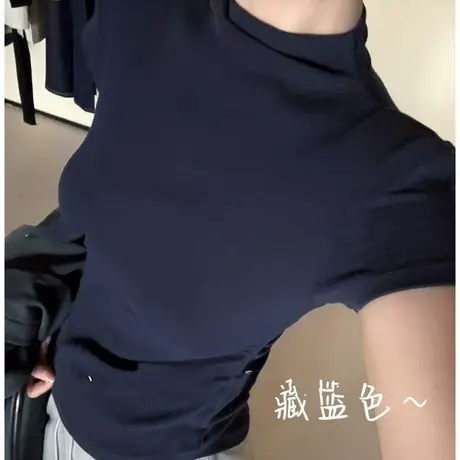 早秋新款2025年时髦洋气百搭修身显瘦纯色半高领短袖T恤女上衣潮商品大图