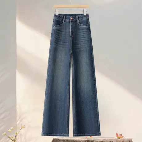 拉夏贝尔阔腿牛仔裤女2025新款秋季高腰显瘦宽松垂感百搭直筒裤子商品大图