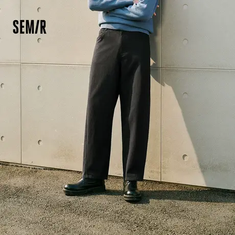 森马休闲裤男纯色阔腿弯刀裤时尚2025春季新款宽松直筒裤简约百搭图片