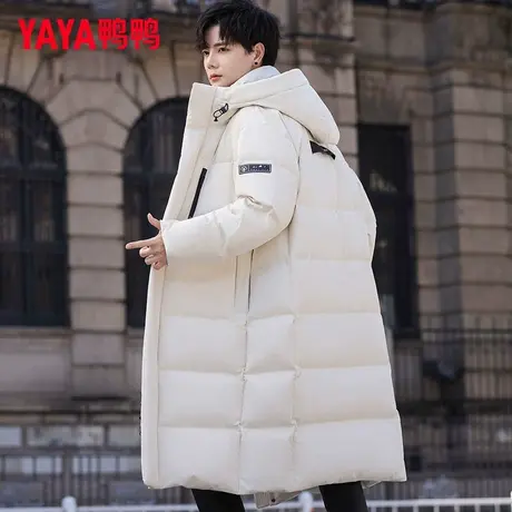 鸭鸭羽绒服男女情侣款2025冬季新品时尚连帽保暖休闲长款过膝外套商品大图