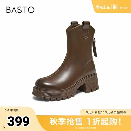 百思图2025冬季新款商场同款时装靴时尚简约粗跟女中靴BV239DZ5商品大图