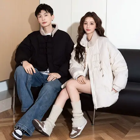 唐狮冬季新款情侣羽绒服百搭白色潮流超好看休闲外套黑色爆款TD图片