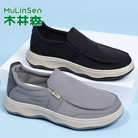 木林森春秋新款老北京布鞋休闲男单鞋透气软底爸爸鞋一脚蹬懒人鞋商品大图