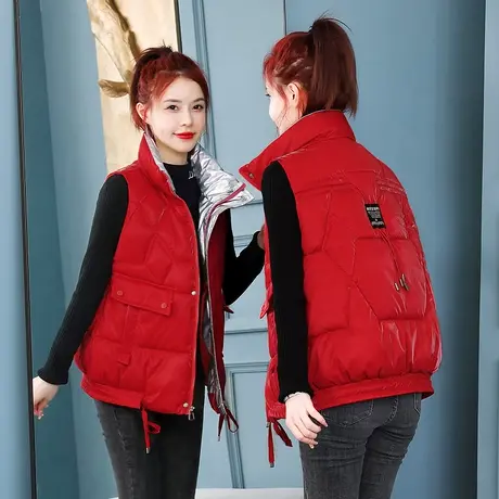 免洗亮面羽绒棉马甲女短款宽松立领马夹冬季外穿坎肩背心棉服外套图片