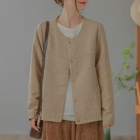 dza 复古休闲圆领加厚短款外套女士春秋新款宽松夹克漂亮长袖上衣图片