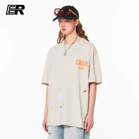 ER卡通休闲短袖男夏季潮牌字母圆领潮牌情侣装t恤宽松5分打底体恤商品大图