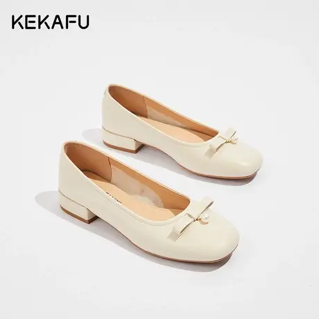 珂卡芙浅口粗跟单鞋女款2023新款秋季玛丽珍小皮鞋软底不累脚女鞋图片