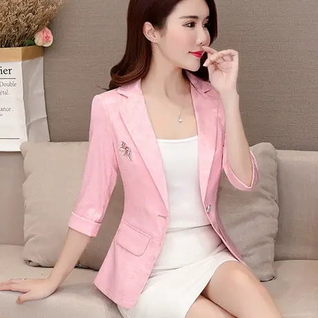 2023新款秋装七分袖小西装女短款外套韩版修身小个子西服薄款上衣图片