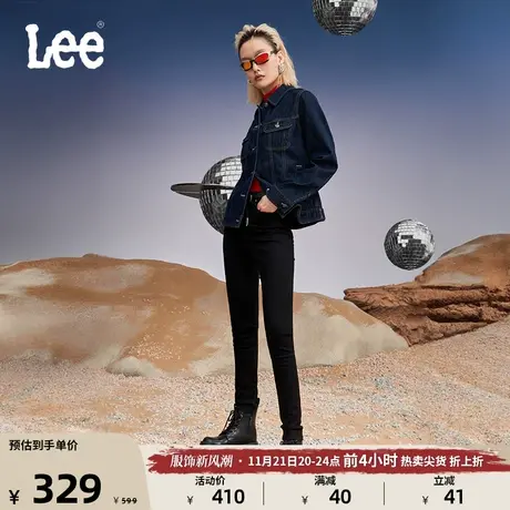 Lee23秋冬新品419紧身窄脚高腰黑色女牛仔裤潮流LWB1004197KD-669图片