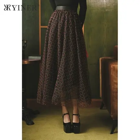 【1996系列】YINER音儿女装冬季网纱绣花半身裙图片