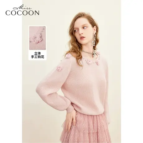 MISSCOCOON千金玛德琳2023冬季新女手钩立体花朵马海毛毛针织衫商品大图