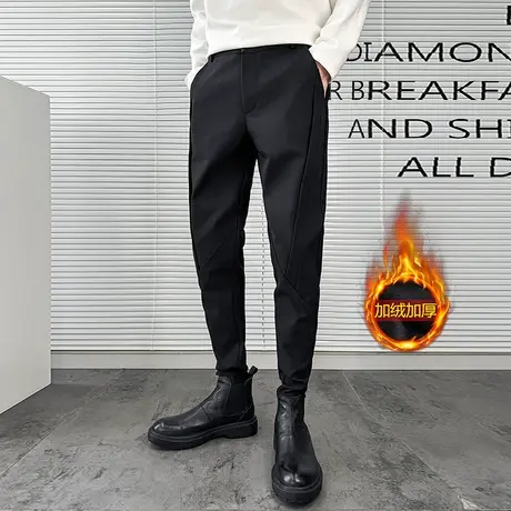冬款加绒小脚西裤男修身百搭英伦风束脚男裤发型师新款休闲西装裤图片