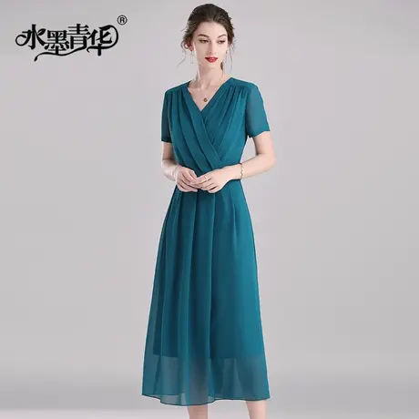 【1件7.9折】裙子新款夏天短袖柔软大摆裙简约收腰雪纺连衣裙商品大图