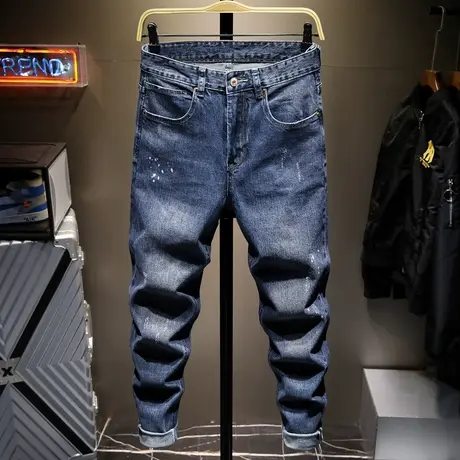 2021夏季新款蓝色牛仔裤男士休闲裤韩版潮流百搭修身长裤子男潮牌商品大图
