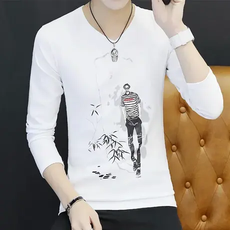 长袖T恤男秋季上衣韩版V领打底衫中学生秋衣卫衣潮流卡通秋装衣服商品大图