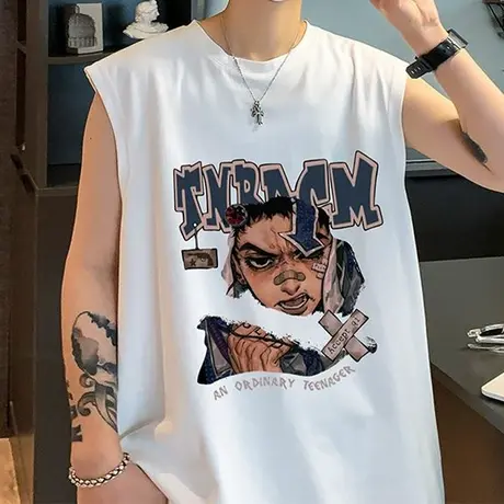 美式坎肩背心男夏季新款潮牌ins外穿无袖t恤男生纯棉运动篮球上衣商品大图