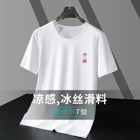 莫代尔t恤男士短袖冰丝凉感速干夏季半袖中国潮流圆领上衣服体恤商品大图