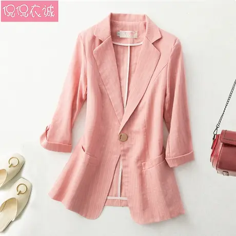 2025春装七分袖条纹女西装短薄外套气质OL休闲修身显瘦小个子西服商品大图