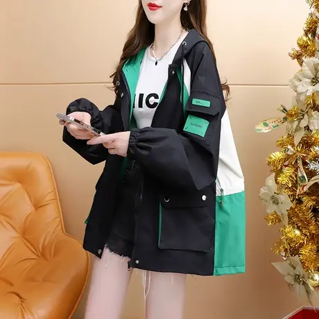 宽松休闲连帽工装外套女2024年新款春季时尚洋气网红设计感派克服图片