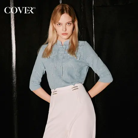 COVER秋季新中式欧根纱曲珠毛针织衫商品大图