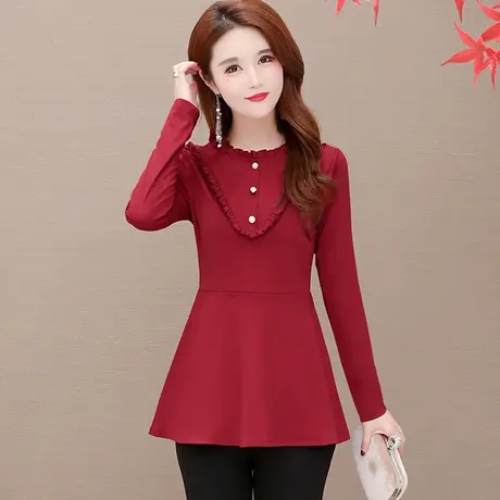 打底衫女秋季2023新款长袖上衣中长款t恤大码胖mm欧美ins上衣微胖商品大图