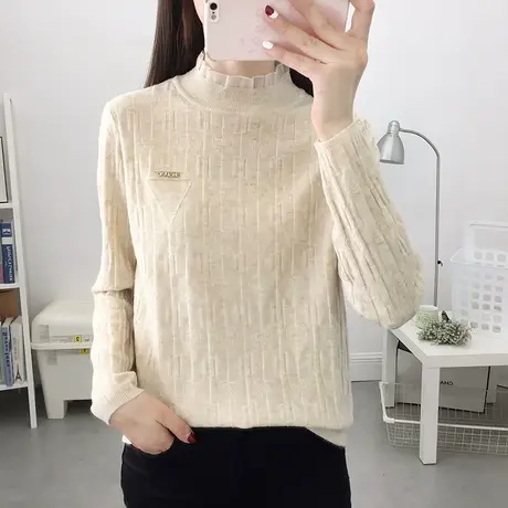 秋冬2023新款半高蕾丝打底衫针织衫宽松时尚洋气高级感毛衣内搭图片