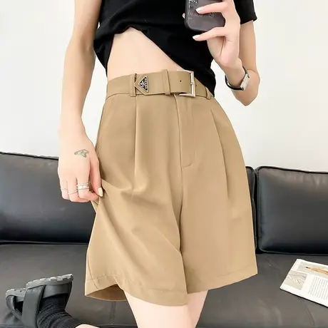 咖色西装短裤女夏季薄款宽松休闲显瘦阔腿高腰直筒冰丝a字五分裤商品大图