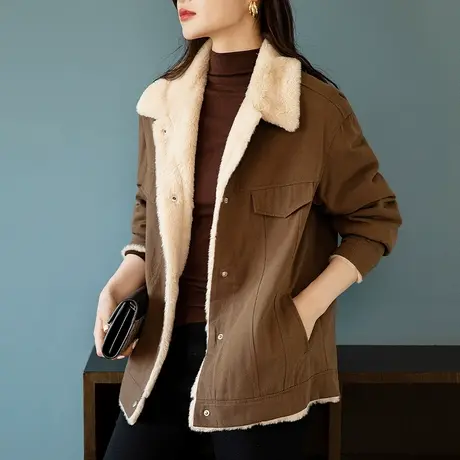 羊羔毛牛仔外套女秋冬装新款加肥加大码宽松短款百搭加绒加厚棉衣商品大图