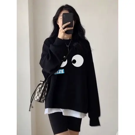 卫衣女宽松bf慵懒风大码秋冬加绒胖mm显瘦ins潮百搭复古休闲上衣图片